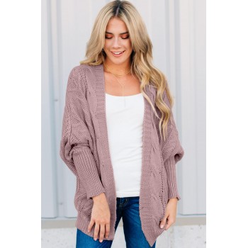 Green Dolman Sleeve Open Front Knit Cardigan Pink Gray